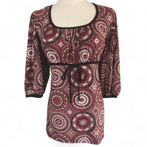 Dress Barn Tops - VINTAGE Y2K Babydoll Milkmaid Brown Burgundy Blouse Top Boho Retro Preppy Sz XL